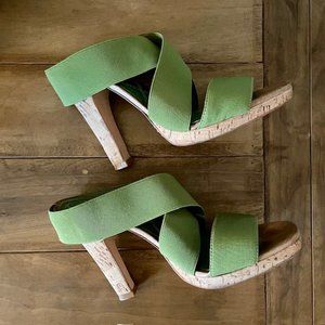 Green Strappy Heels with Cork Detail